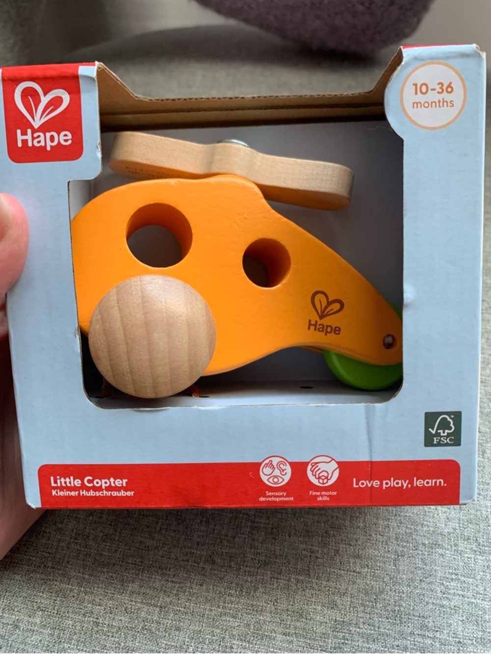 Hape Wooden Helicopter Toy New in Box 10 - 36 month Yellow Fun Baby Toddler Play